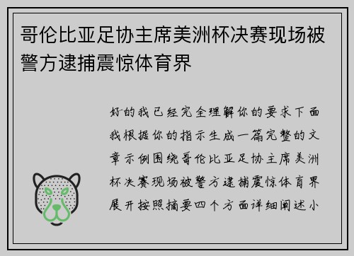 哥伦比亚足协主席美洲杯决赛现场被警方逮捕震惊体育界 哥伦比亚足协主席美洲杯决赛现场被警方逮捕震惊体育界